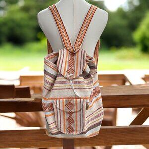 Artisan Woven Backpack Boho Striped Handmade Bag Festival‎ Cottagecore Pinzon